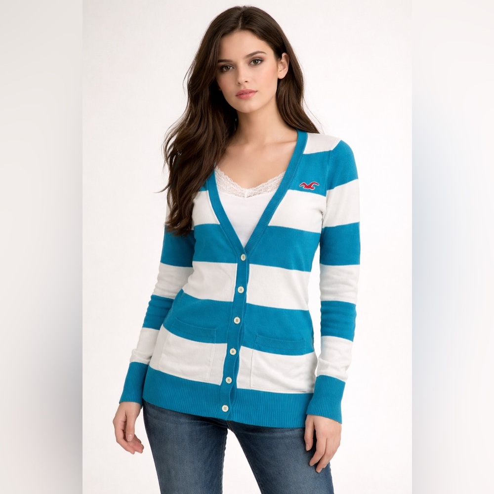 Hollister Y2K Preppy Striped Cardigan Coastal Casual
